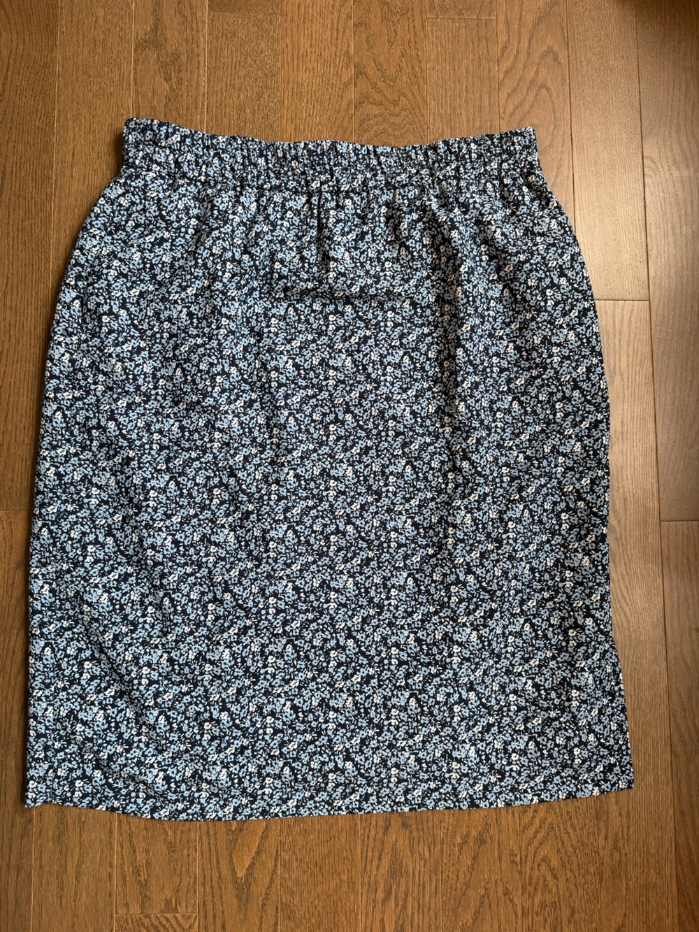 J. Crew Navy Midi Skirt with Light Blue and White Floral Print